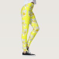 Yellow White Frangipani Flowers, Ladies Leggings