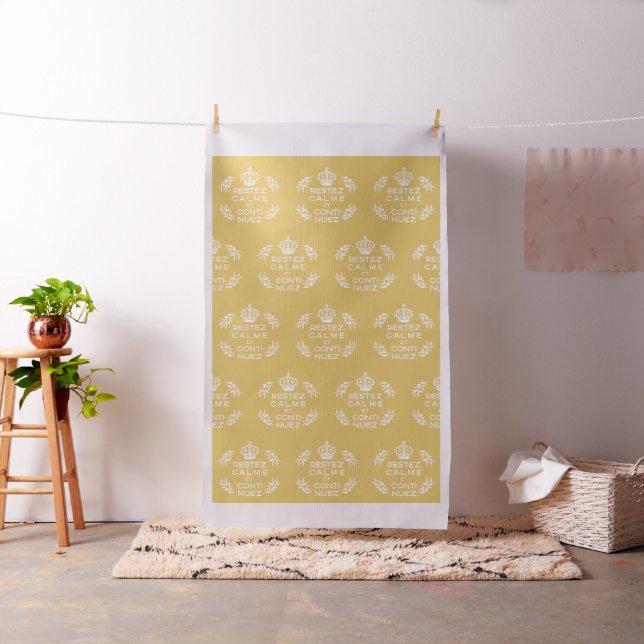 yellow white French Script Keep Calm and Carry On Fabric (In Situ)