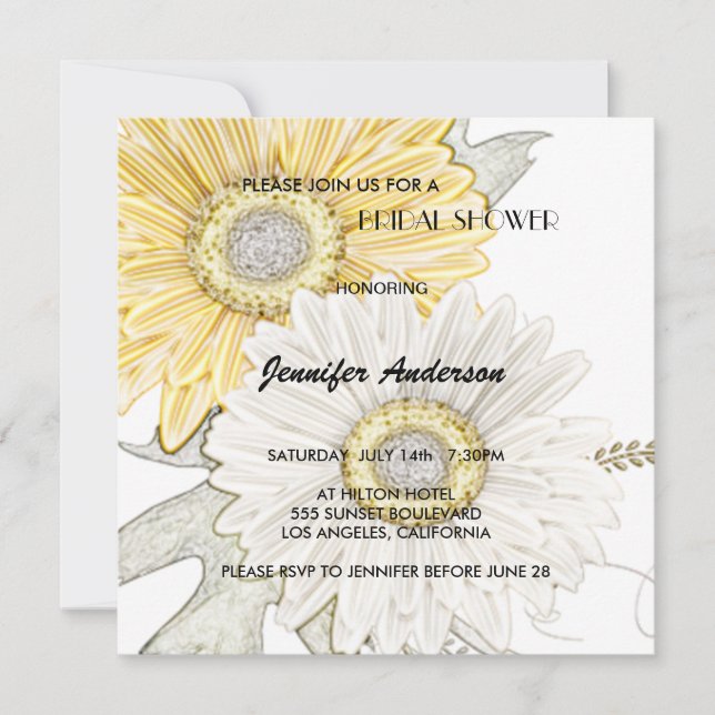Yellow & White Gerber Daisy Bridal-Wedding Shower Invitation (Front)