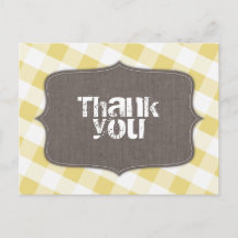 Yellow & White Gingham Canvas Thank You Postcards