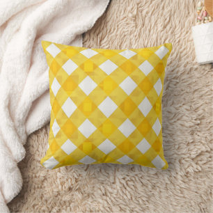 Yellow White Gingham Chequered Farmhouse Bright  Cushion