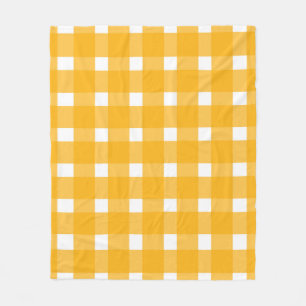 Yellow White Gingham Pattern Fleece Blanket
