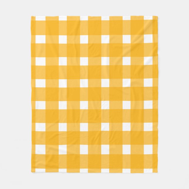 Yellow White Gingham Pattern Fleece Blanket (Front)