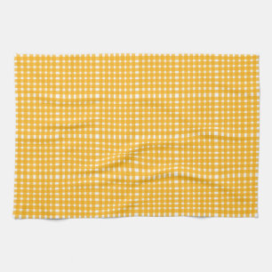 Yellow White Gingham Pattern Tea Towel