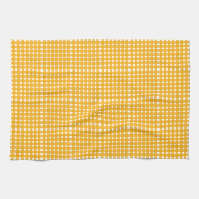 Yellow White Gingham Pattern Tea Towel (Horizontal)