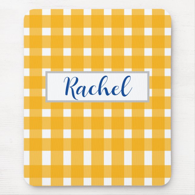 Yellow White Gingham Personalised Mouse Pad (Front)