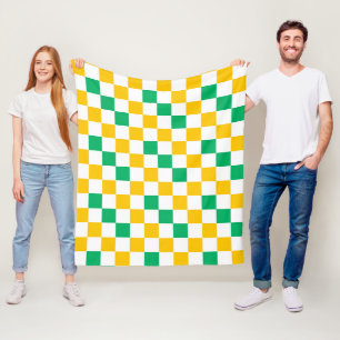 Yellow White Green Chequered Design Fleece Blanket