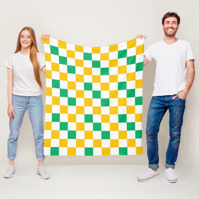 Yellow White Green Chequered Design  Fleece Blanket (In Situ)