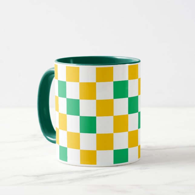 Yellow White Green Chequered Design  Mug (Front Left)