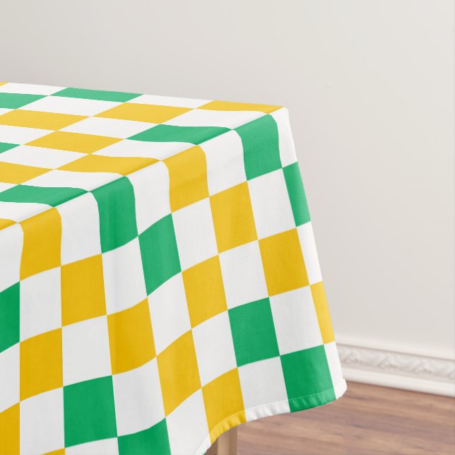 Yellow White Green Chequered Design  Tablecloth (In Situ)