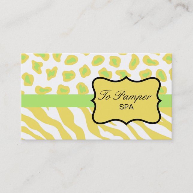 Yellow, White & Green Zebra & Cheetah Skin Custom Business Card (Front)