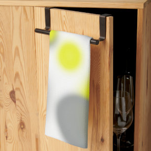 Yellow White Grey Abstract Art Tea Towel
