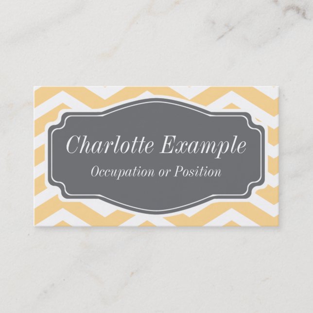 Yellow White Grey Chevron Personal Business Card (Front)