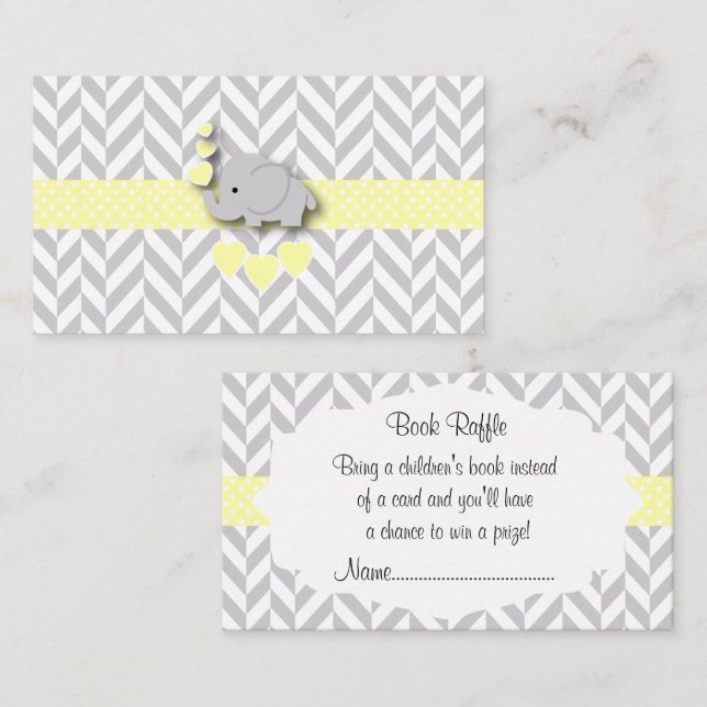 Yellow White Grey Elephant Baby Shower Book Raffle Enclosure Card (Front/Back)