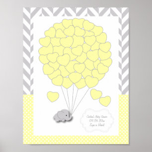Yellow, White Grey Elephant Baby Shower - Guest Poster