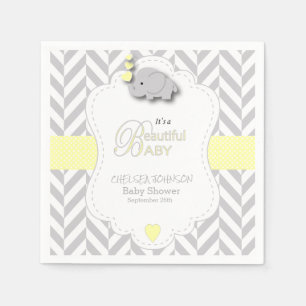 Yellow, White Grey Elephant Baby Shower Napkin