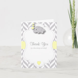 Yellow, White Grey Elephant Baby Shower Thank You Card