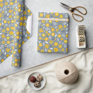 Yellow   White   Grey Floral Wrapping Paper