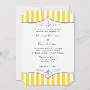 Yellow White Grey Nautical Wedding Invitation