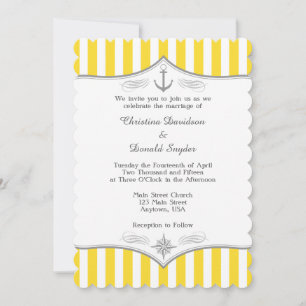 Yellow White Grey Nautical Wedding Invitation