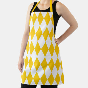 Yellow White Harlequin Diamonds Checkers Design  Apron