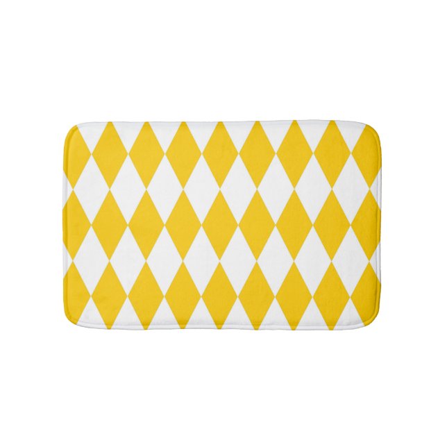Yellow White Harlequin Diamonds Checkers Design  Bath Mat (Front)