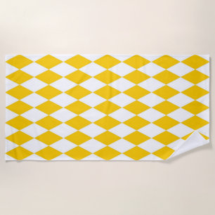 Yellow White Harlequin Diamonds Checkers Design Beach Towel