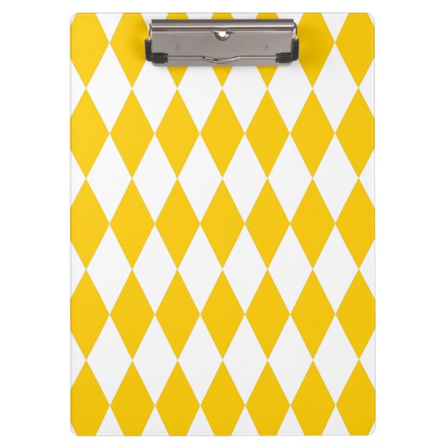 Yellow White Harlequin Diamonds Checkers Design  Clipboard (Front)