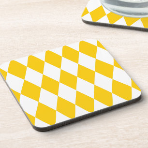 Yellow White Harlequin Diamonds Checkers Design Coaster