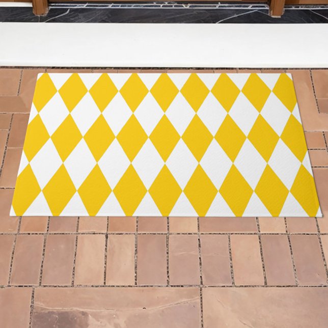 Yellow White Harlequin Diamonds Checkers Design  Doormat (Creator Uploaded)