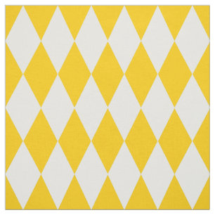 Yellow White Harlequin Diamonds Checkers Design  Fabric