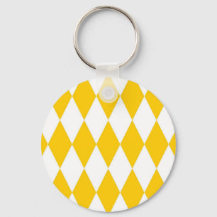 Yellow White Harlequin Diamonds Checkers Design Key Ring