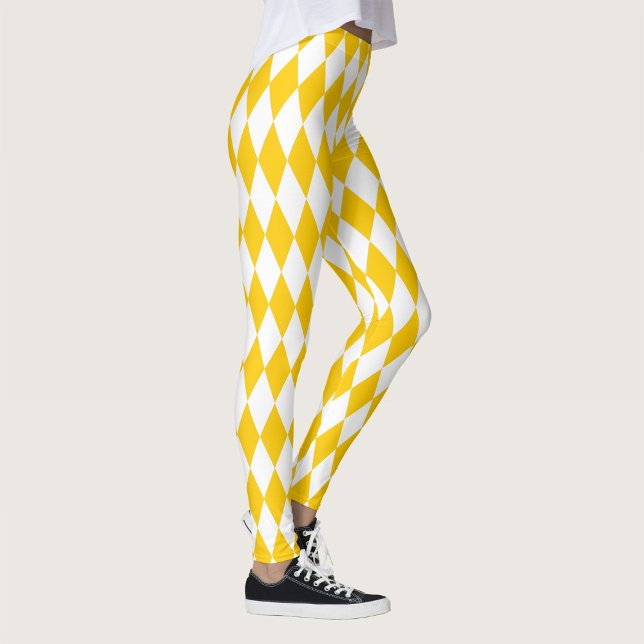 Yellow White Harlequin Diamonds Checkers Design  Leggings (Creator Uploaded)