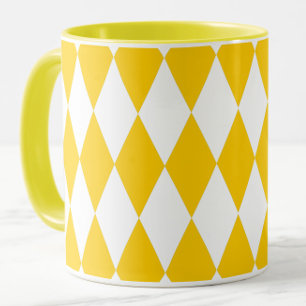 Yellow White Harlequin Diamonds Checkers Design Mug