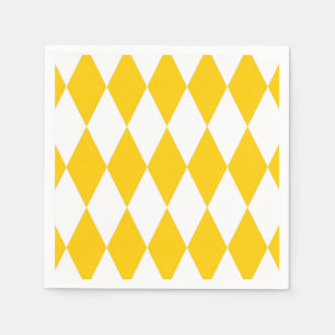 Yellow White Harlequin Diamonds Checkers Design  Napkin