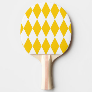 Yellow White Harlequin Diamonds Checkers Design  Ping Pong Paddle