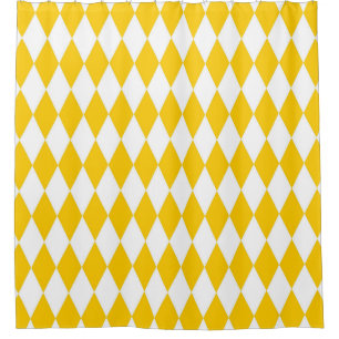 Yellow White Harlequin Diamonds Checkers Design  Shower Curtain