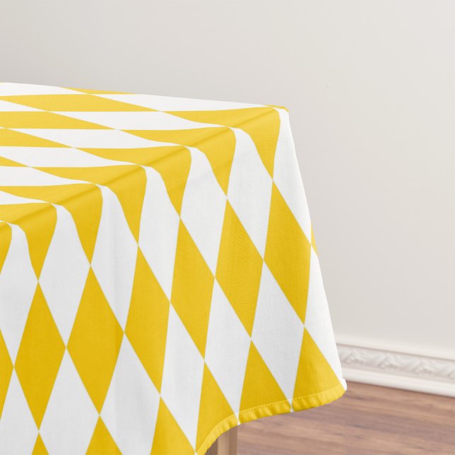 Yellow White Harlequin Diamonds Checkers Design  Tablecloth (Creator Uploaded)