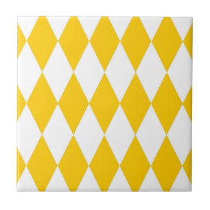 Yellow White Harlequin Diamonds Checkers Design  Tile