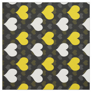 Yellow White Hearts Black Fabric