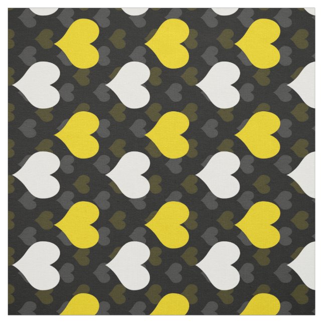 Yellow White Hearts Black  Fabric (Swatch)