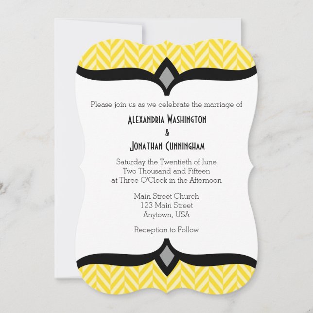 Yellow White Herringbone Wedding Invitation (Front)