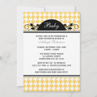 Yellow & White Houndstooth Baby Shower Invitations