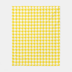 Yellow White Houndstooth Check Fleece Blanket