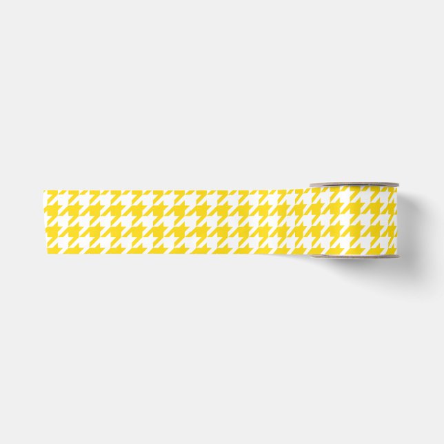 Yellow White Houndstooth Check Satin Ribbon (Front)