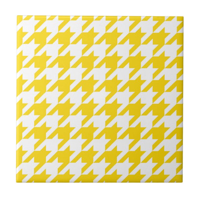 Yellow White Houndstooth Check Tile (Front)