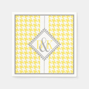 Yellow, white houndstooth pattern wedding napkin