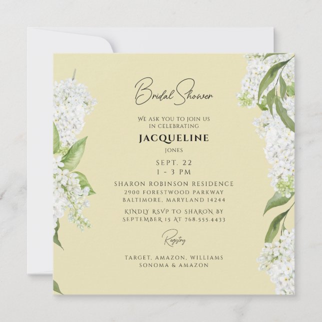 Yellow White Hydrangea Square Bridal Shower Invitation (Front)