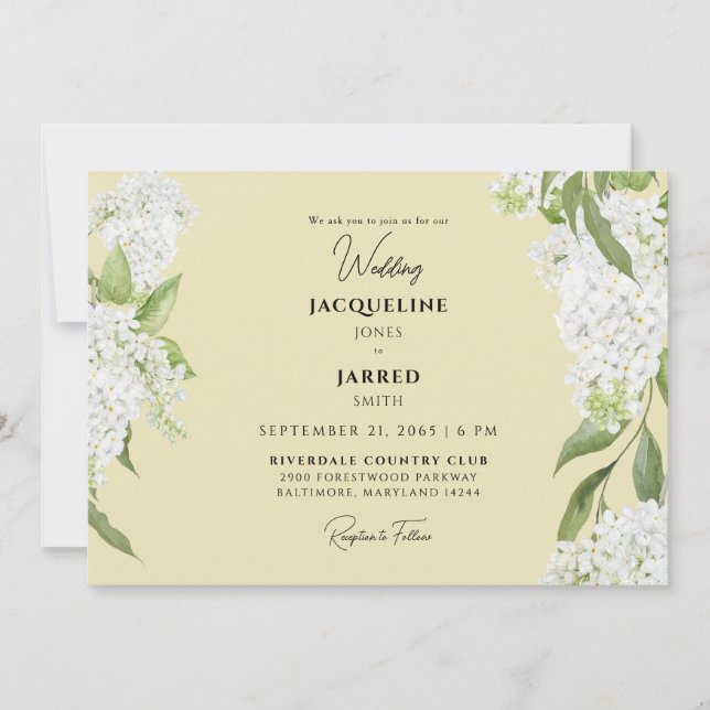 Yellow White Hydrangeas Wedding  Invitation (Front)