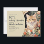 Yellow White Kitten Arch 80th Birthday Invitation<br><div class="desc">80th birthday party invitation for women with the watercolor painting of a cute yellow and white kitten sitting inside an archway. Text, fonts, and wording are completely customisable, so although this card is designed for a lady who is celebrating her 80th birthday, it can be customised for any age. Contact...</div>